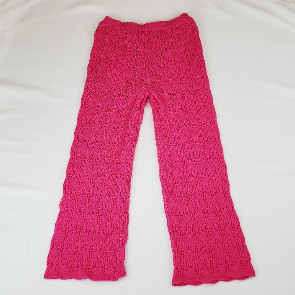 Jessica Simpsons Pink Crochet Wide Leg Pants
